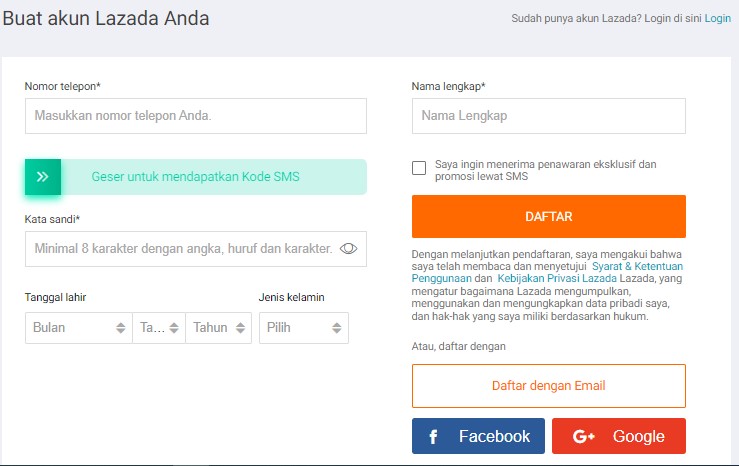 Daftar Akun Lazada
